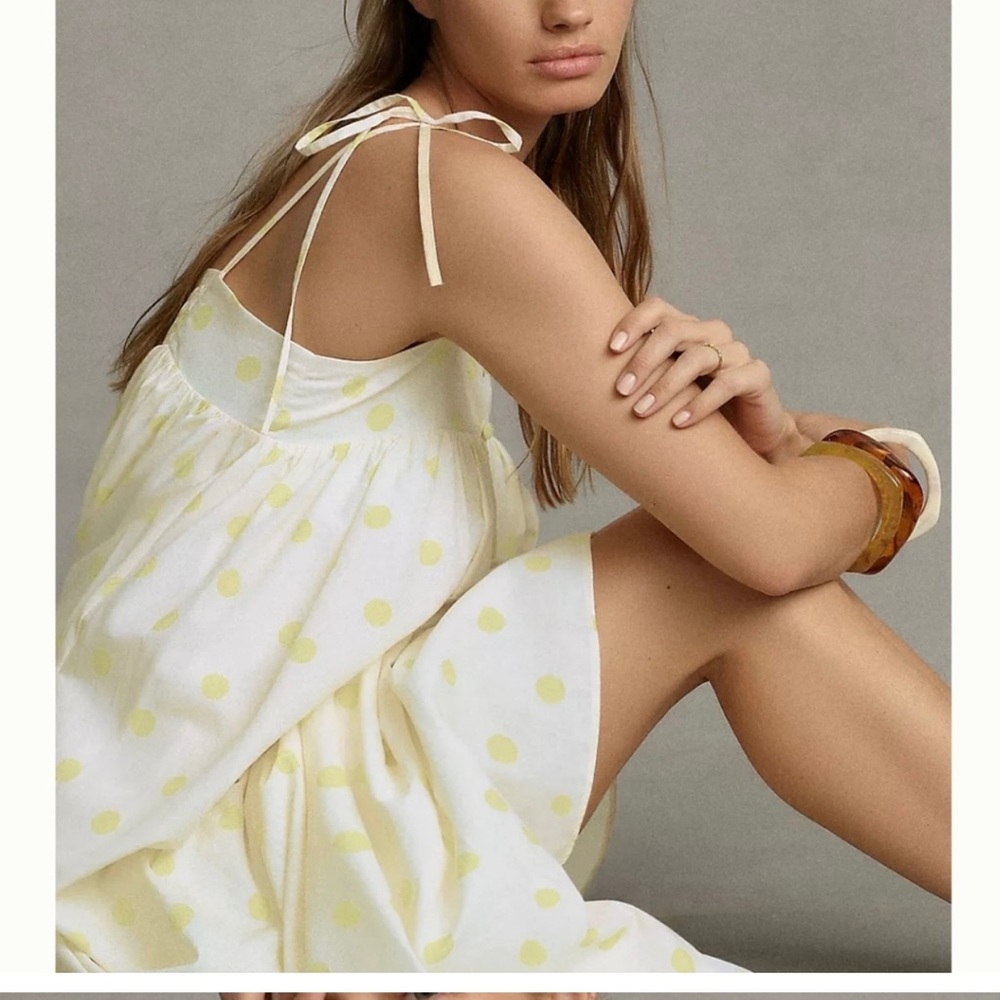 Anthropologie Whit Two white and yellow polka dot dress size medium